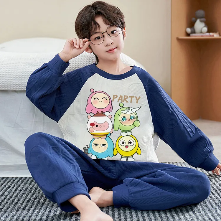 秋季睡衣男童夹层套装秋冬季2025新款儿童蛋仔派对家居服男孩加厚