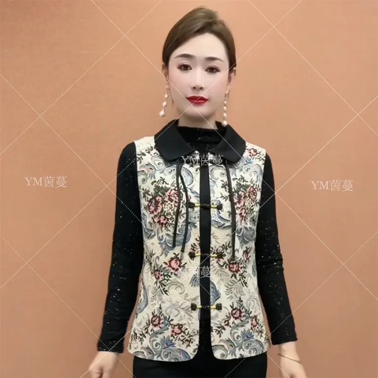 A新中式ins国风女装马夹2025新款洋气春秋盘扣复古中年妈妈装马甲