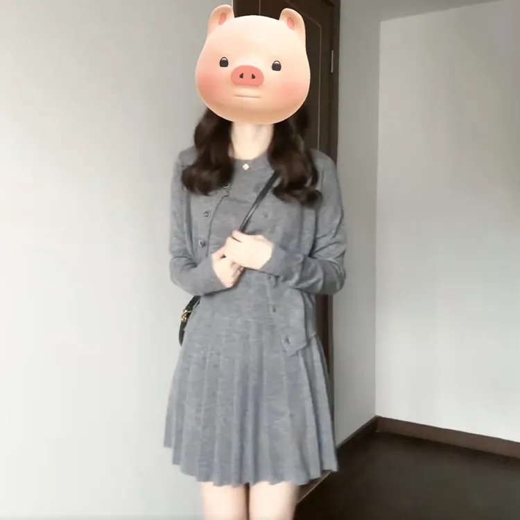 韩系高级感穿搭一整套miu系学院风套装针织连衣裙子女秋2025新款