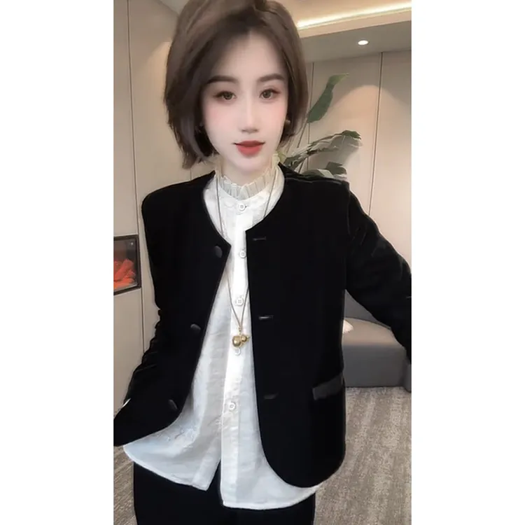 【有运费险】气质小香风丝绒西装女外套2025秋季新款时尚休闲西服