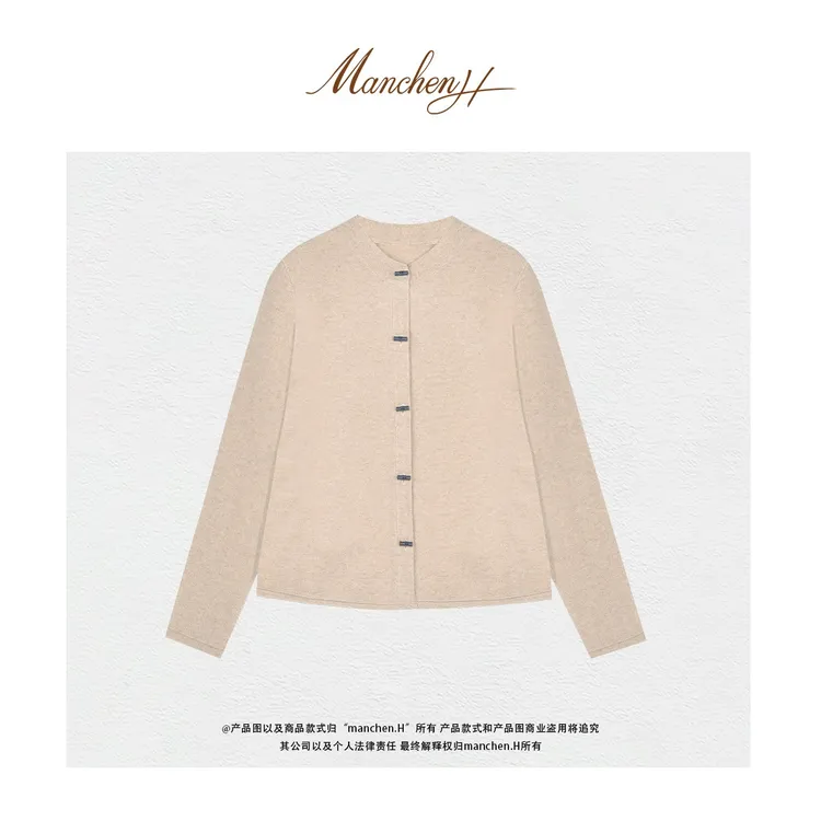 manchenh"空性温暖"原厂KVSS纱线12针过令士手工竹节扣羊绒开衫