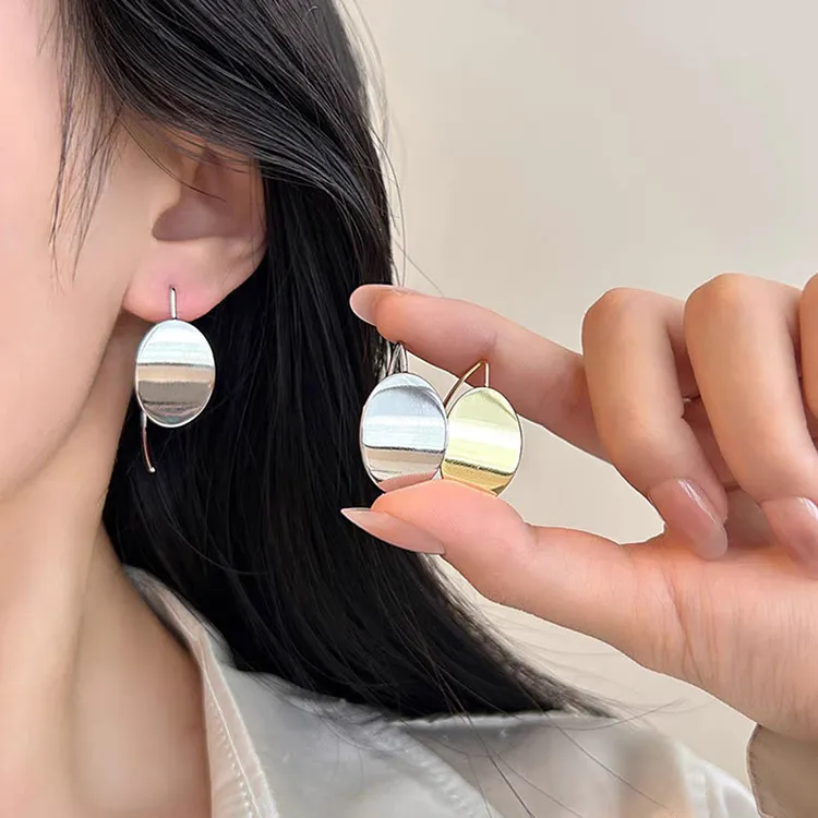 合金耳饰 法式冷淡风不规则金属圆片耳环女小众高级感轻奢耳钉潮