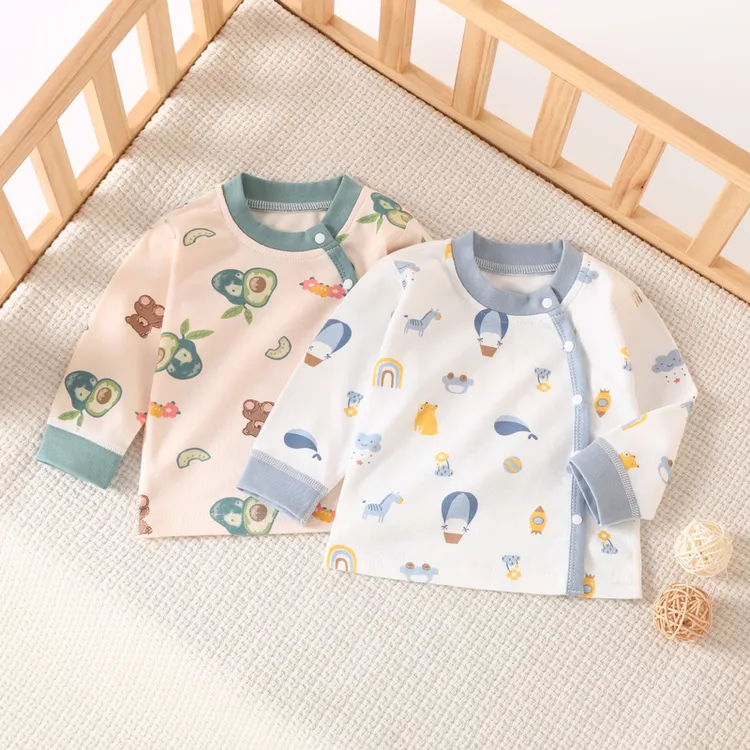宝宝纯棉长袖开衫衣儿童秋衣男童女童内衣婴儿无骨打底衫春秋睡衣