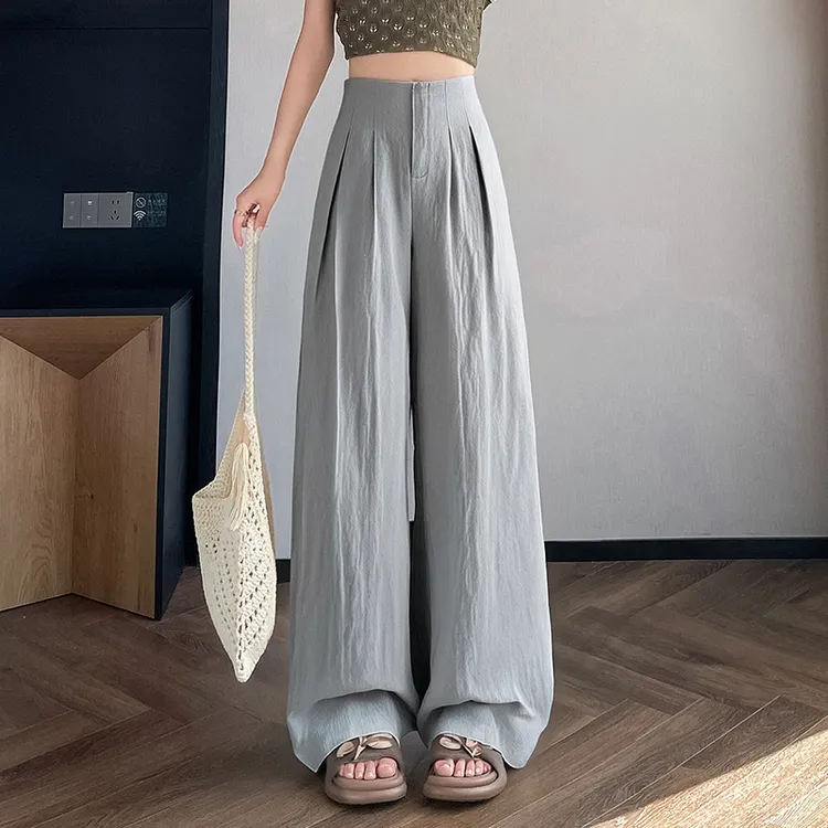 新款夏季亚麻山本女爆款高腰冰丝宽松显瘦垂感阔腿白色垂感裤子