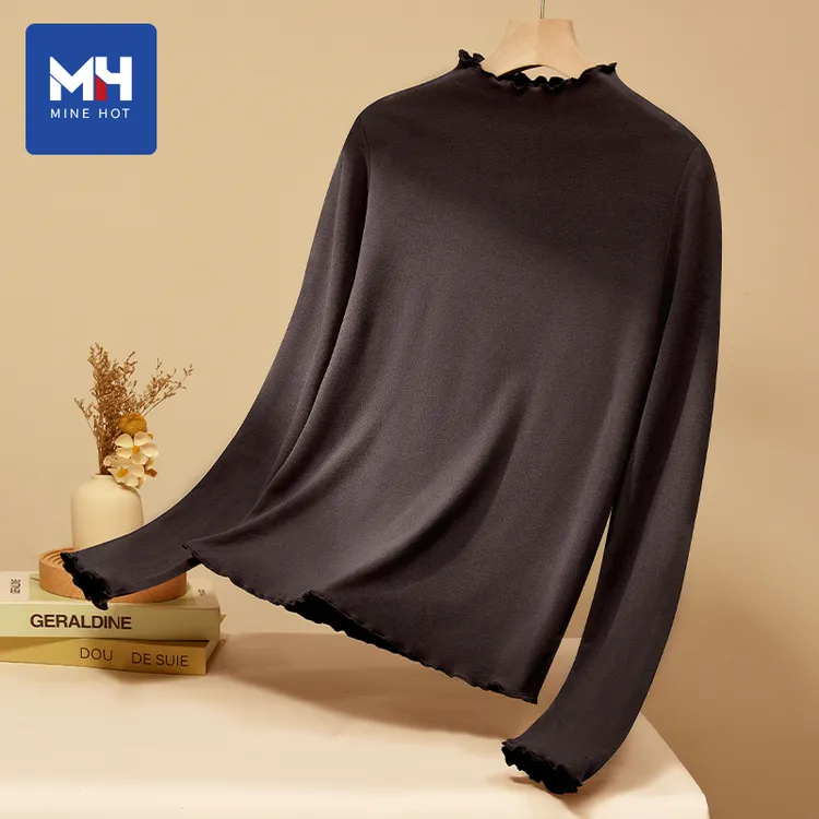 唐狮集团MH双面德绒打底衫女外穿秋咖啡修身内搭长袖t恤秋衣上衣H