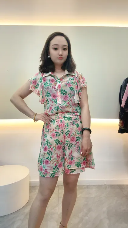 夏季新款爆品收腰显瘦短袖短裤套装碎花百搭减龄宽松遮肉套装