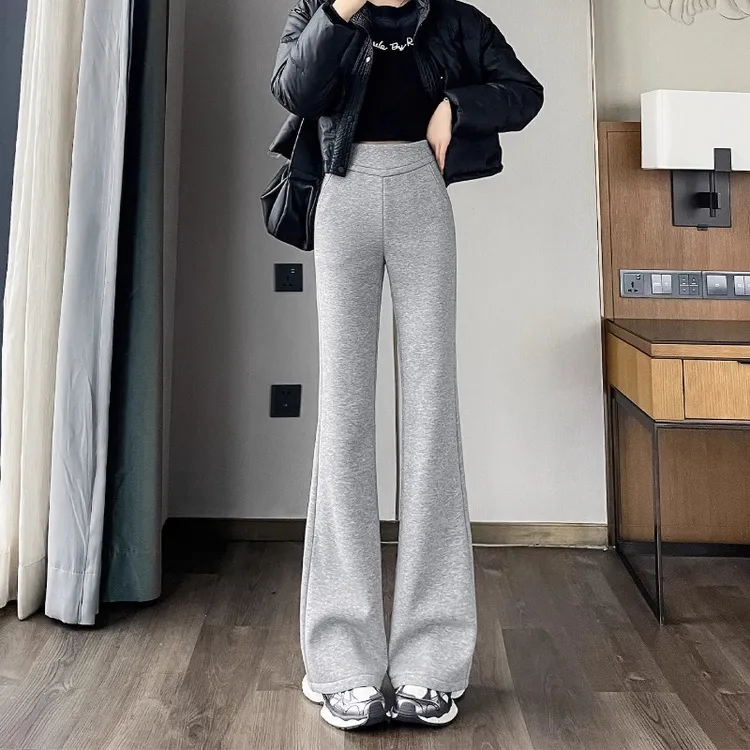 加绒加厚微喇运动裤女秋冬2025新款直筒灰色宽松超好看超火的卫裤