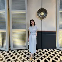 ANGELIAORIGINAL 醋酸高级气质感25年夏款打缆系腰带连衣裙#131