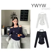 【YWYW25F/W】挂脖亮片配饰百搭假两件一体针织长袖T恤5532