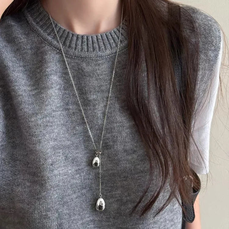 钛钢项链 精品/钛钢椭圆形吊坠项链个性百搭毛衣链轻奢高级感气质