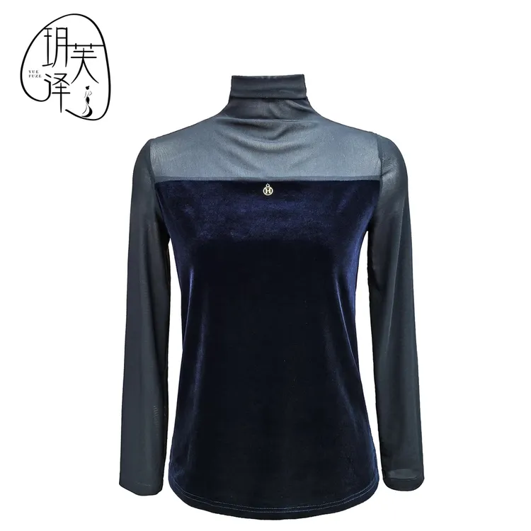 秋冬设计师款中高领吊坠金丝绒打底背心女长袖轻奢百搭气质251009