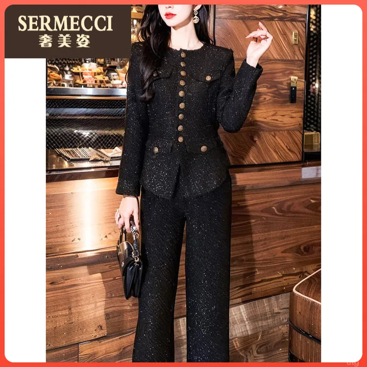 复古上档次奢美姿2025年秋季一整套工装外套直筒裤两件套装