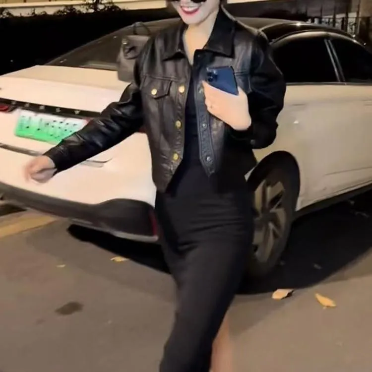 2025春季新款女士韩版宽松高级感pu皮外套女复古翻领机车夹克上衣