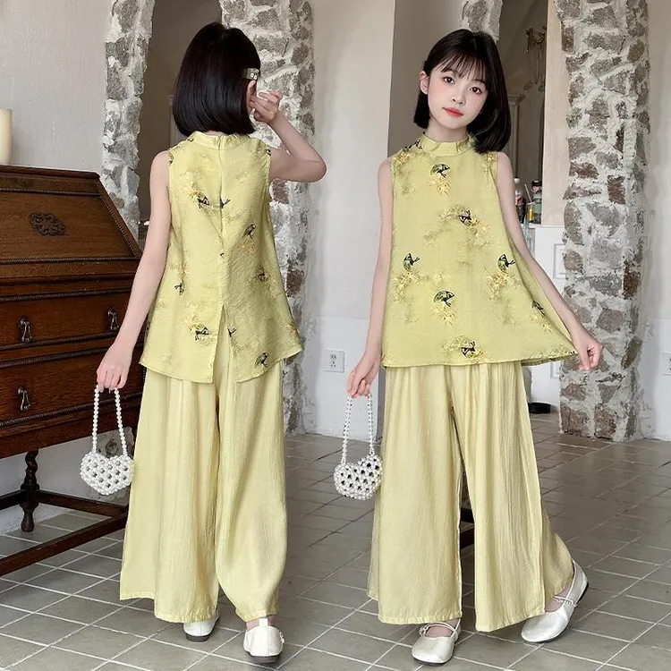 女童夏装国风套装2025新款儿童洋气无袖旗袍大童夏季新中式两件套