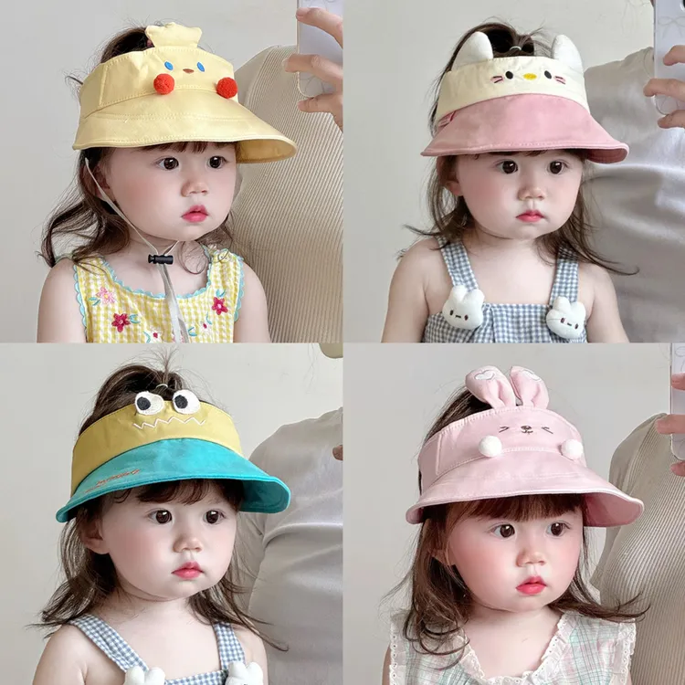 宝宝帽子春夏透气空顶帽可爱卡通婴幼儿出游大檐防晒帽儿童遮阳帽