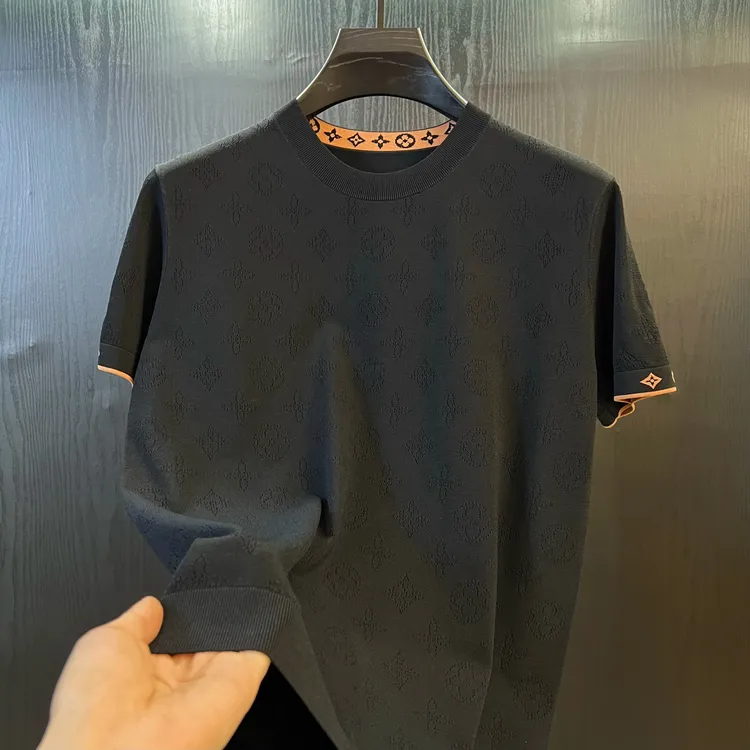 2025轻奢风  春夏高端系列 针织伊力特 挑孔老花 男士圆领短袖T恤