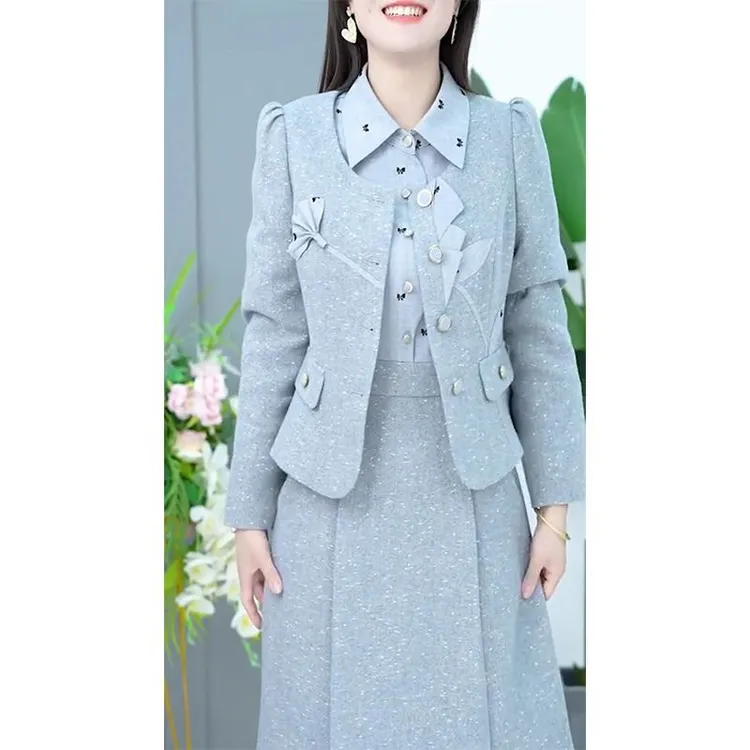2025秋季新款时尚韩版气质显瘦小香风外套长袖连衣裙两件套装女