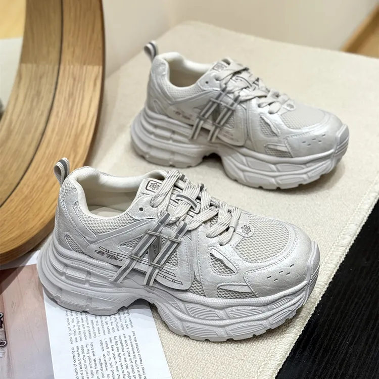 真皮潮流小个子厚底老爹鞋女2025新款秋季复古百搭洋气运动休闲鞋
