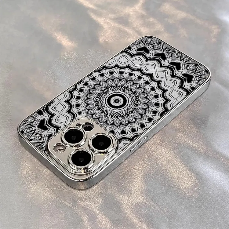 圆形曼陀罗适用苹果16promax手机壳iPhone15pro春夏14/13pro电镀p