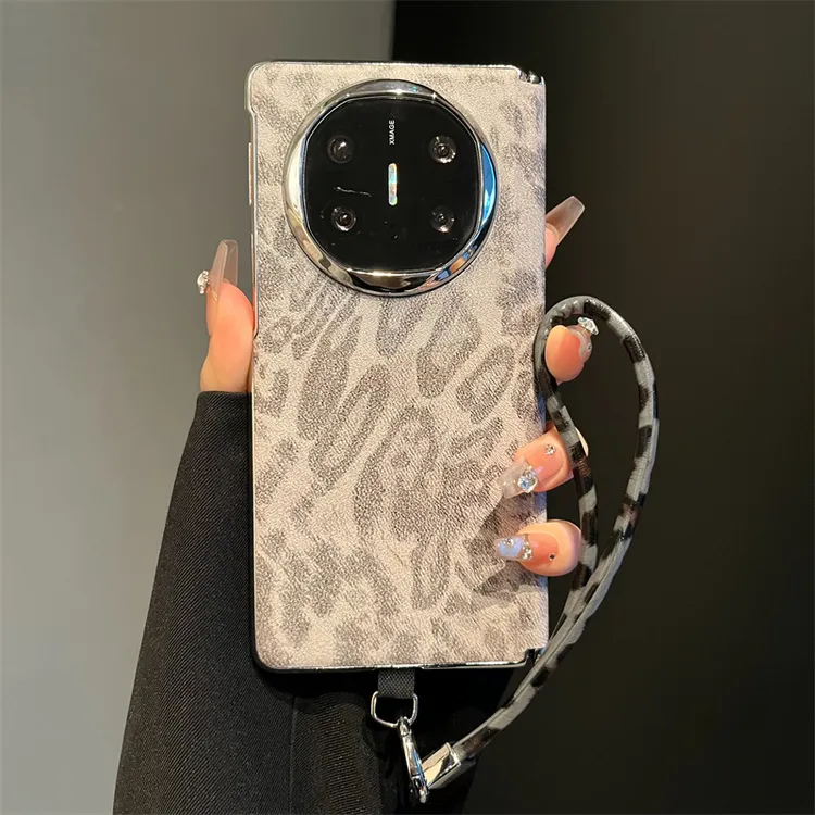 浅灰豹纹适用华为mateX6典藏版折叠屏手机壳mateX5/X3磁吸中轴女