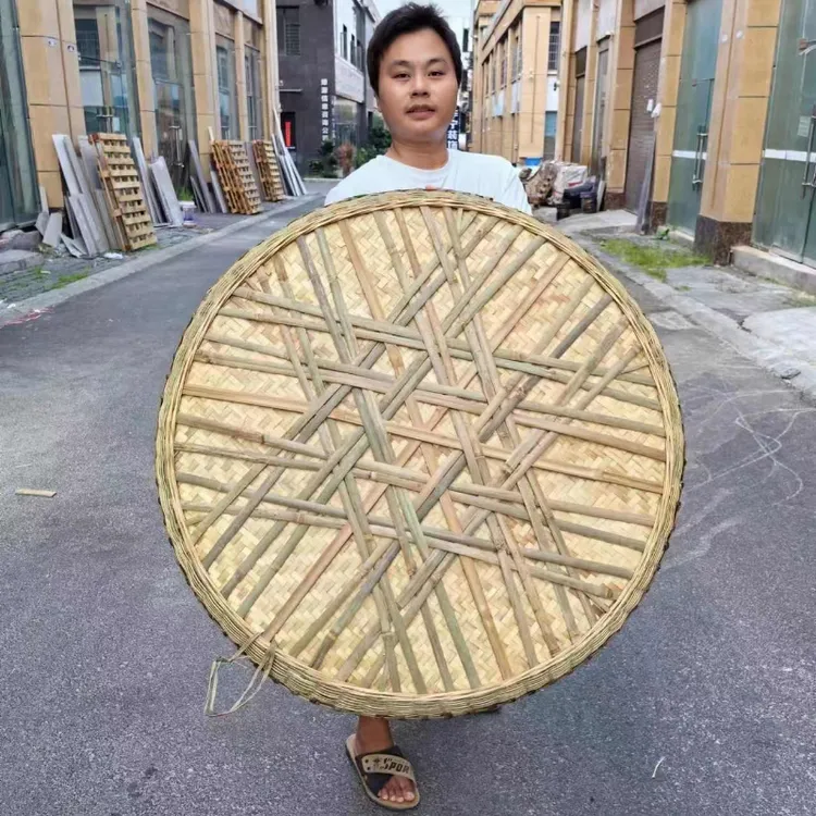 1米竹编簸箕四川手工晾晒筐竹簸箕加固竹晒盘篮盘