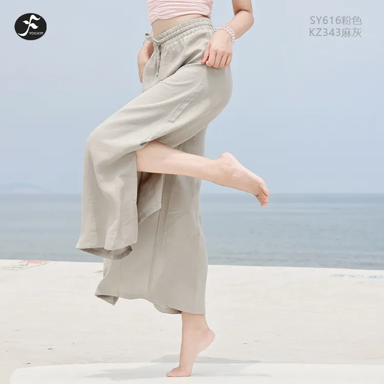 一梵亚麻夏季阔腿裤高腰透气休闲裤复古时尚老钱风透气瑜伽裤