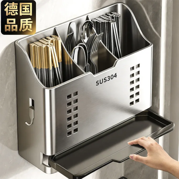 真304不锈钢筷子收纳盒家用壁挂筷子篓笼桶新款厨房沥水勺置物架商品图