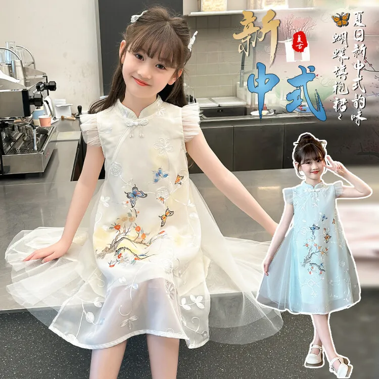 女童新中式连衣裙夏季新款中大童复古旗袍裙小女孩中国风改良汉服