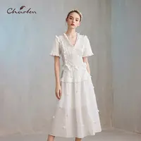 CHARFEN朝峰夏季气质V领复古文艺显瘦法式时尚CFE2F316-3091G
