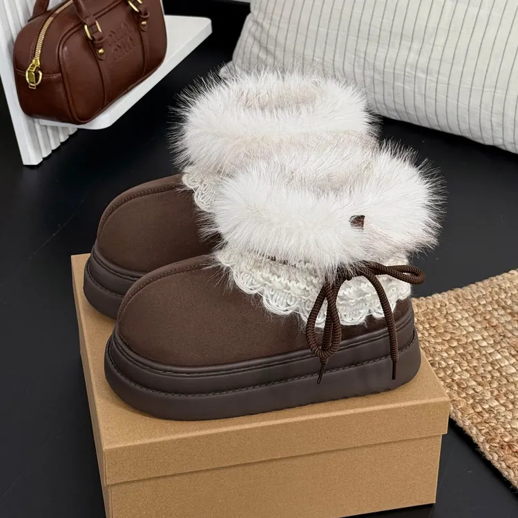 猫力潮流百搭雪地靴女冬季2025新款增高厚底加绒保暖短靴子棉鞋女