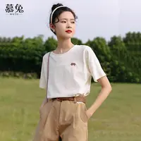 慕兔ins宽松小熊印花短袖t恤女2025夏季新款设计感小众显瘦上衣潮