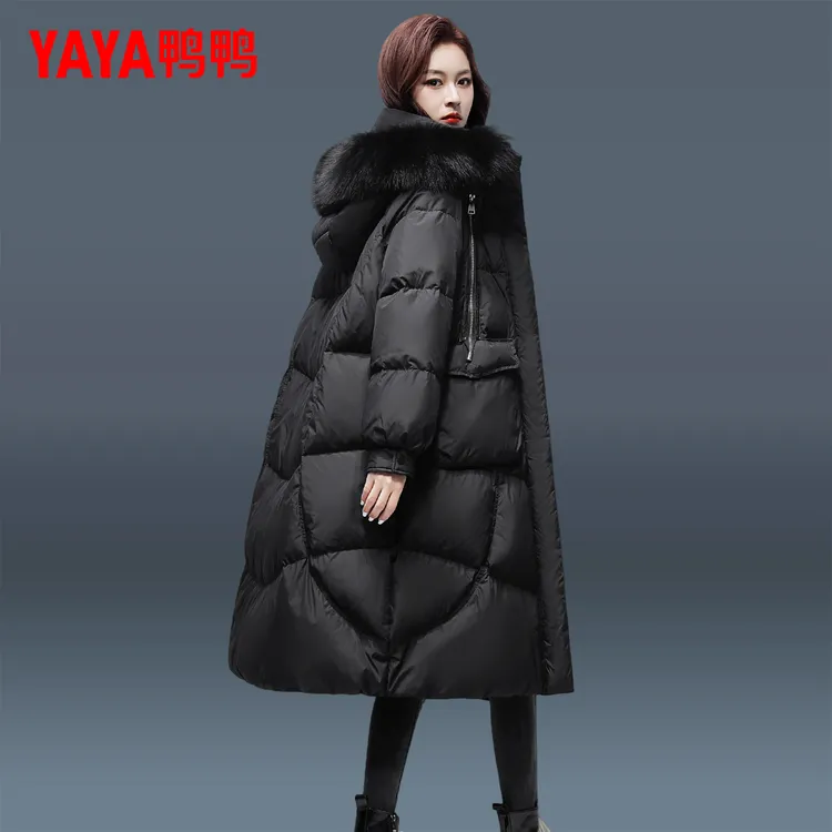 鸭鸭长款羽绒服2025年冬季新款韩版加厚大毛领爆款过膝保暖外套潮
