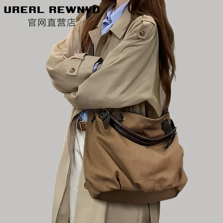 URERL REWNVO帆布托特包女2025新款大容量帆布斜挎包通勤大挎包