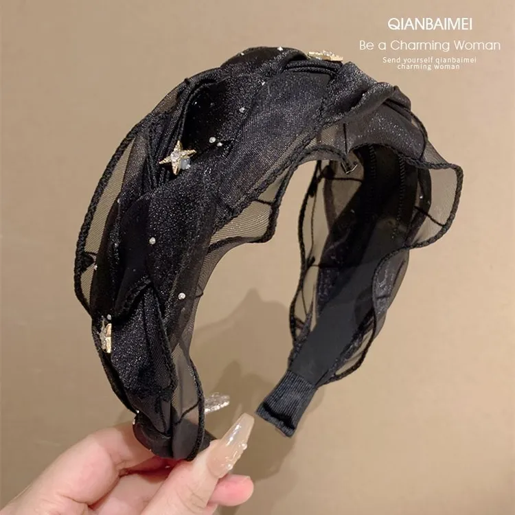 复古氛围感~欧根纱水钻宽边气质头箍发箍适合圆脸发卡高颅顶头饰