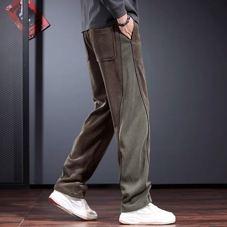 美式潮流设计感百搭灯芯绒卫裤男士休闲裤宽松加肥加大直筒长裤子