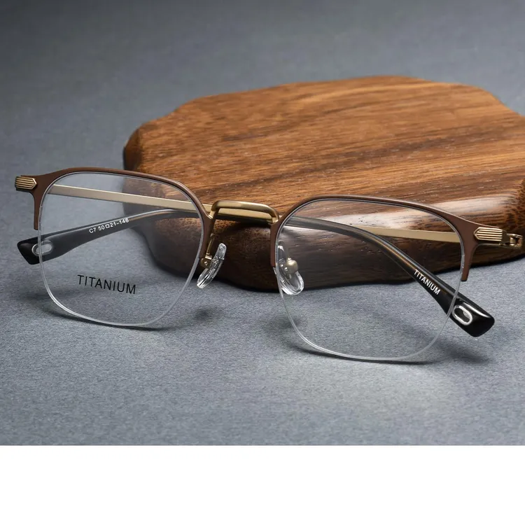 复古超轻纯钛眼镜框男款商务可配近视大脸男士半框潮流男生防蓝光