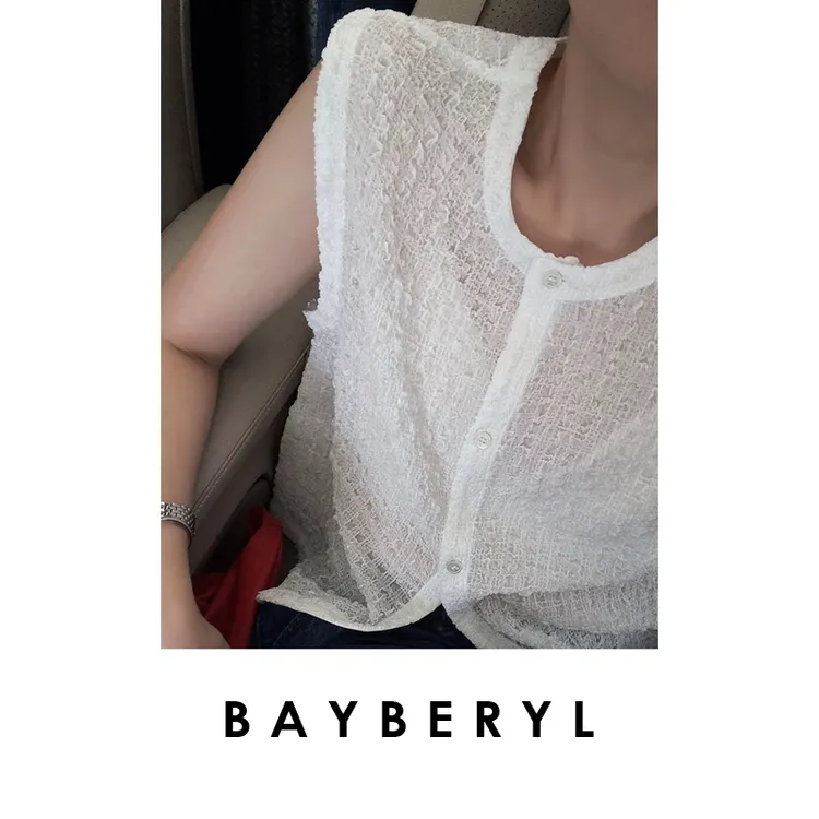 BAYBERYL老贝泡泡皱前后2穿黑白褶皱圆领无袖背心NCY5C2610-5/25