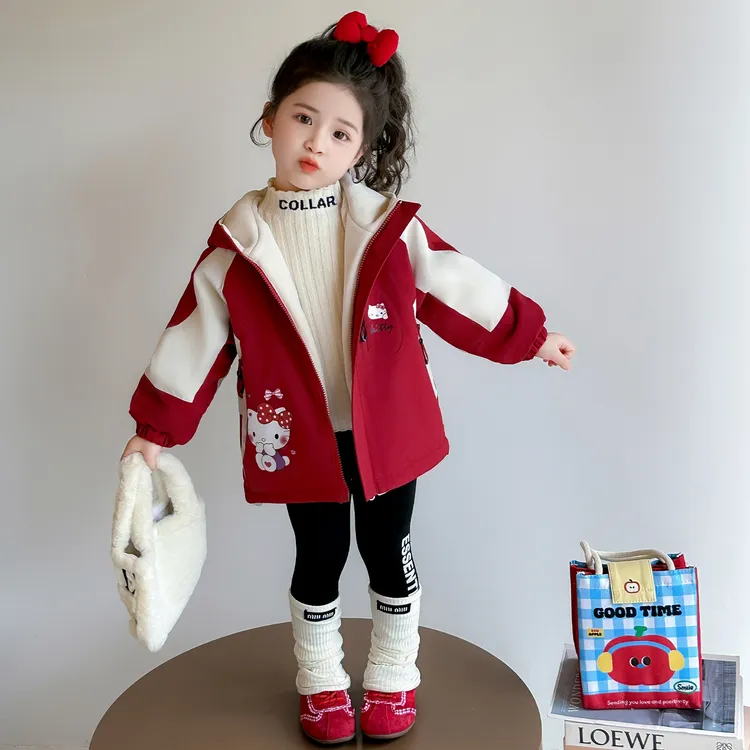 女童加绒外套秋冬季2025新儿童两面穿冲锋衣洋气宝宝冬装加厚上衣
