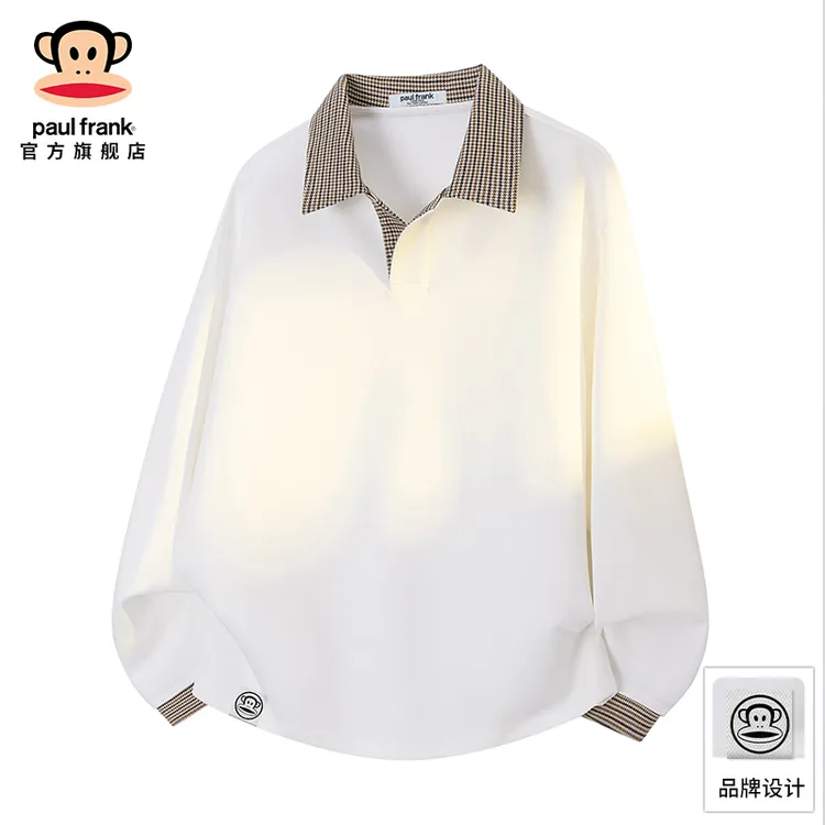 PaulFrank/大嘴猴拼接衬衫领卫衣男秋季潮流宽松百搭情侣套头上衣