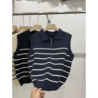 马甲条纹休闲时尚女士拼色马夹通勤风厚款翻领拉链