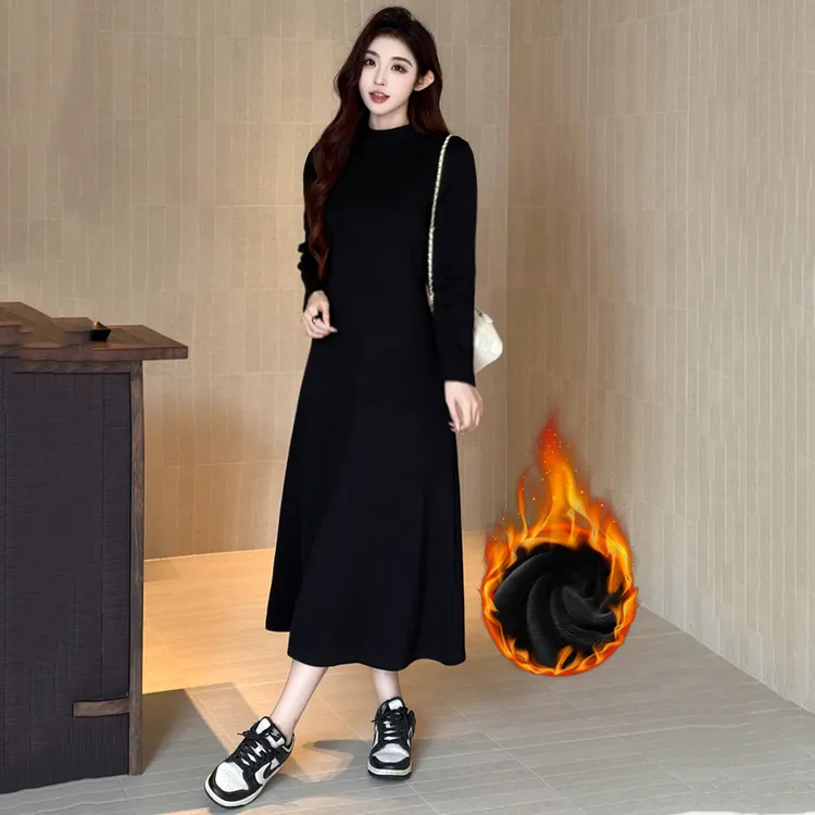 【现货+送运费险]半高领长款显瘦配大衣打底连衣裙女生韩系ins衣服