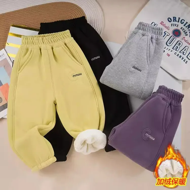 女童裤子加绒冬季新款男童加厚羊羔绒卫裤中小童保暖一体绒运动裤