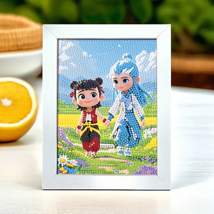 哪吒之魔童闹海钻石贴画儿童手工diy材料包钻石绣卡通相框摆台画