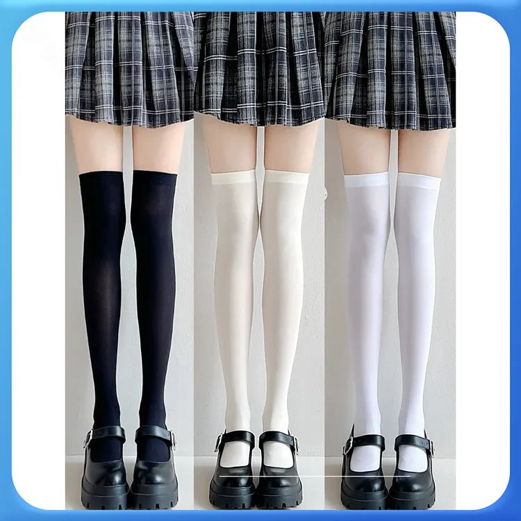 JK小腿袜夏白色显瘦薄款过膝袜日系纯色长筒丝袜制服袜中高筒袜