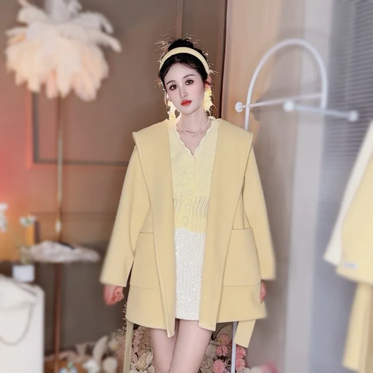 小糖2025新款双面呢大衣女小个子外套连帽秋冬春季宽松时尚韩版