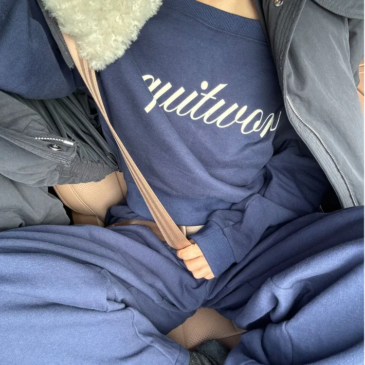 【加绒】东大门冬季新款超显瘦遮肉显比例好搭配休闲斜肩卫衣套装