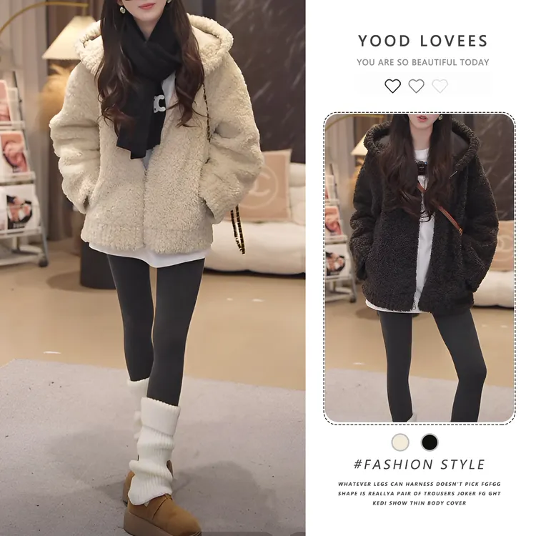 复古风设计感百搭气质连帽外套女2025冬季保暖加厚小个子时尚上衣