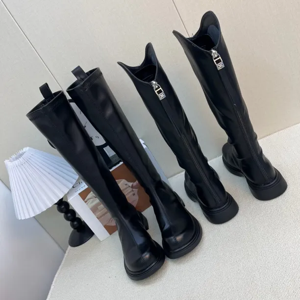 女士薄底显瘦厚底骑士女靴年靴子长筒靴女款2025新款靴子女长筒靴