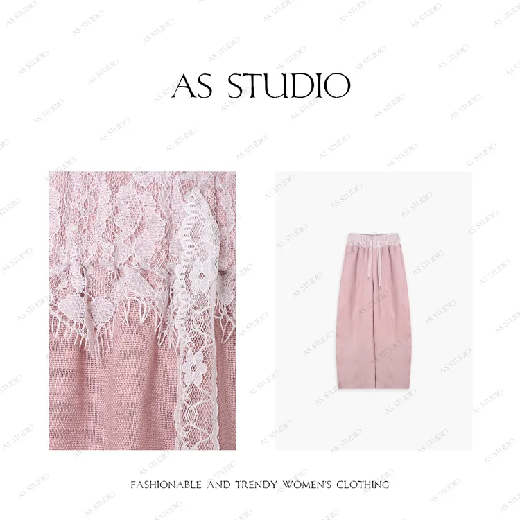 【AS年华】25新设计感蕾丝拼接抽绳亚麻百搭减龄休闲裤AS25CKU1137
