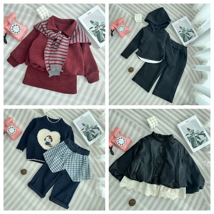 A01-A40秋冬季新款时尚洋气休闲风公主风儿童时髦套装卫衣毛衣